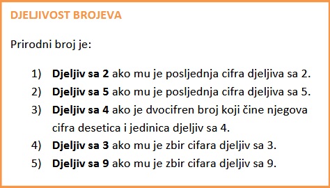 Pravila djeljivosti broja sa dekadnom jedinicom, 2, 3, 5, 4, 9