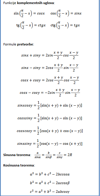sinusna kosinusna teorema